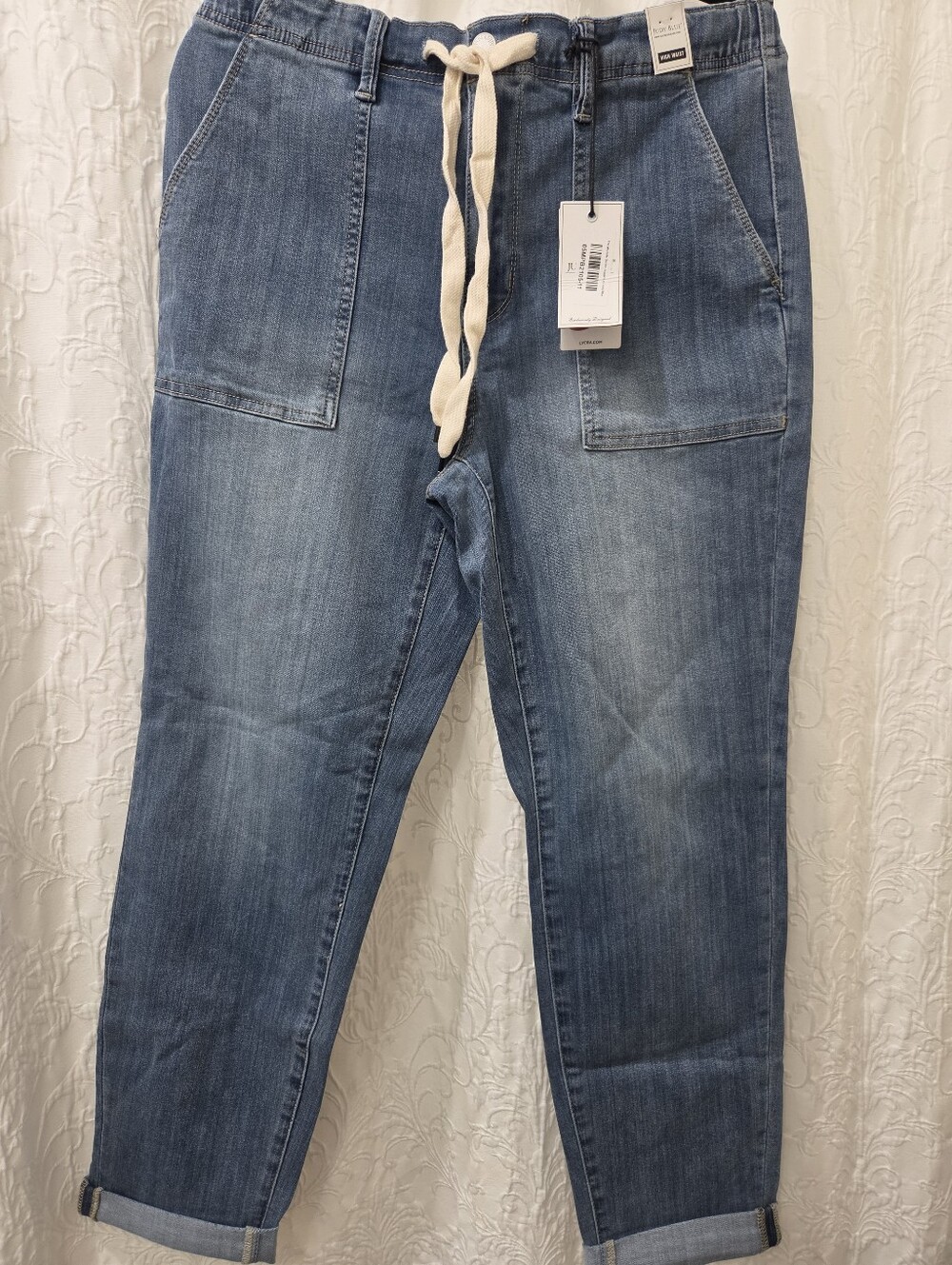 Judy Blue Faded MED Blue Relaxed Denim Joggers with Drawstring Size 11/30